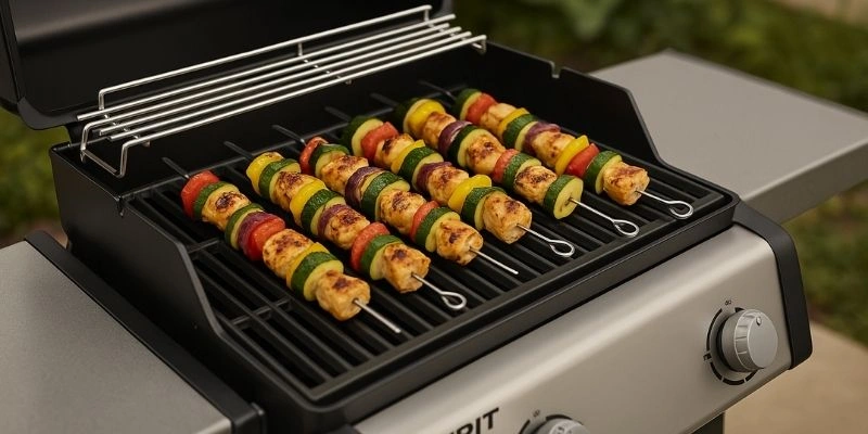 Frigarui de pui cu legume pe gratar Weber pe gaz